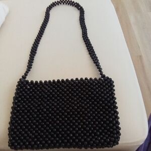Chic Black Beaded Shoulder Bag
